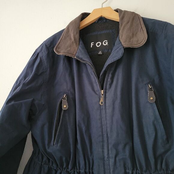 London Fog Navy Blue Coat Corduroy Collar Fleece Medium - Picture 2 of 11